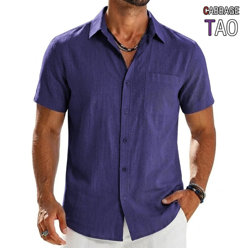 Linen Shirt Breathable - Camisetas de Manga Corta de Color