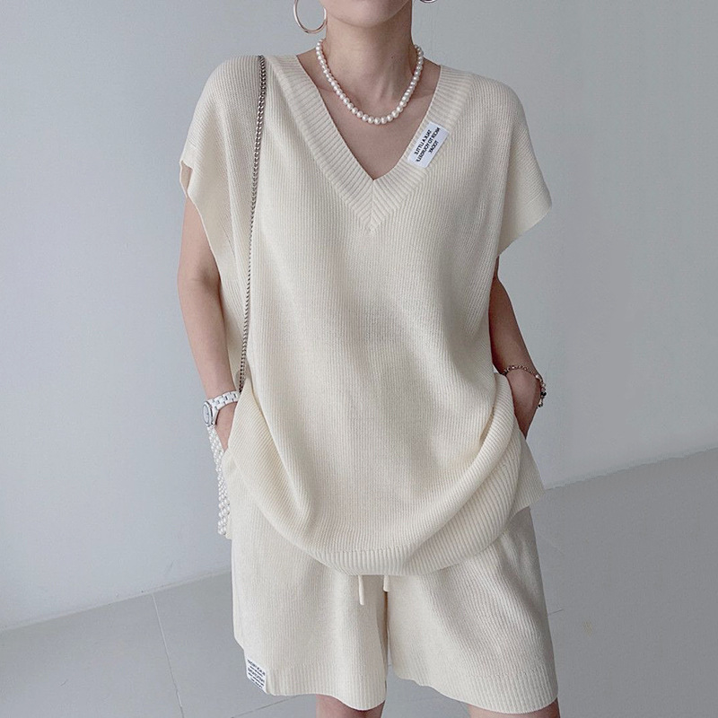 Short Linen Drawstring - Conjunto de Dos Piezas para Mujer,