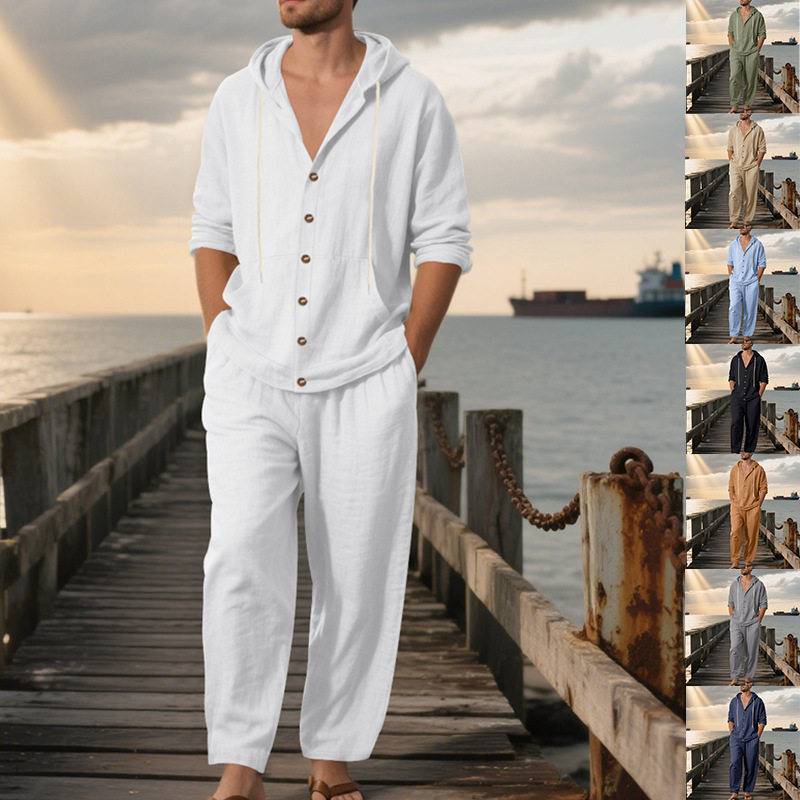Linen Shirt Breathable - Conjunto Casual de Verano para Hombre,