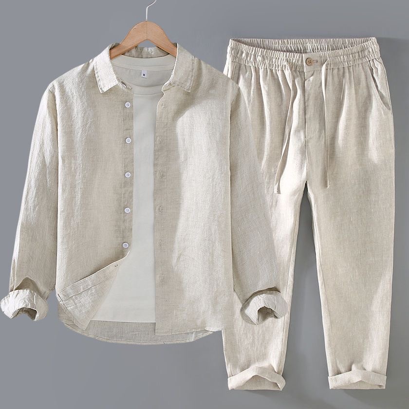 Linen Shirt Breathable - Conjunto de Lino Puro de Alta