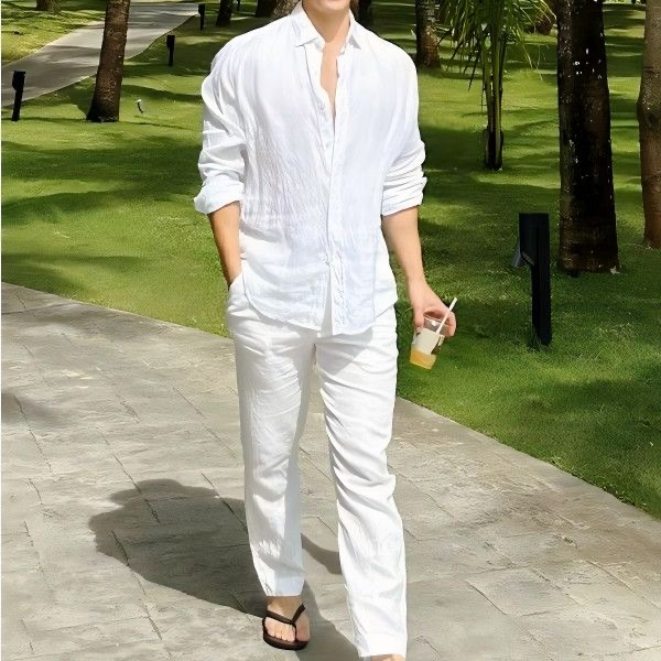 Linen Shirt Breathable - Conjunto informal de algodón y lino