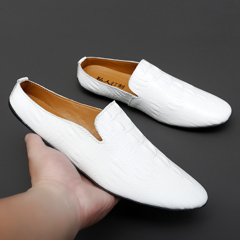 Mocasines de piel con patrón d - Flip Flop Leather Men reseña y precio
