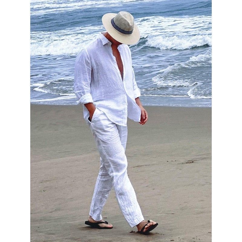 Conjunto informal de algodón y - Linen Shirt Breathable reseña y precio
